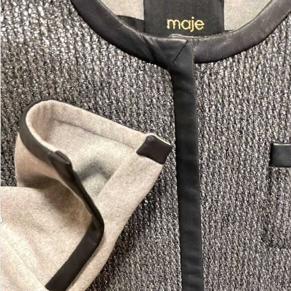 MAJE Virgin Wool & Lambskin Leather Trim STUNNING Fitted Coat. |Size: EU38| - Picture 2 of 10